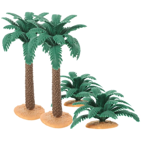 KALLORY 4pcs Mini Palm Tree Desk Decor Green PVC Plants for Office Home Tabletop Scene Layout