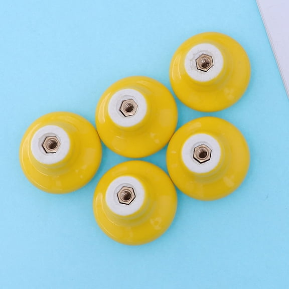 KALLORY  5 Pcs Round Cabinet Ceramic Handle Yellow Kitchen Knobs Drawer Child