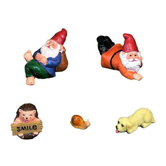 KALLORY 5-Pcs Weather-resistant Gnome Dolls Ornaments Miniature Figurines Assorted Color For Garden Decor