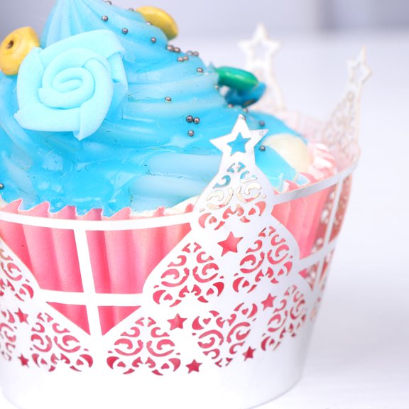 KALLORY 50pcs Christmas Paper Cake Cup Wrappers Silver for Breads Candy