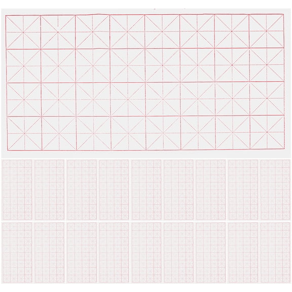KALLORY 50Pcs Semiraw Xuan Paper Mats with Grid Pattern for Controlled Ink Absorption and Writing