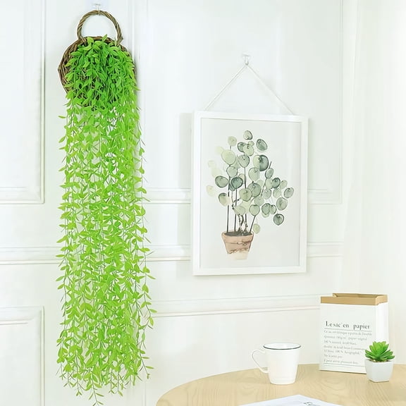 KALLORY 5Pcs Artificial Hanging Plant Green Simulated Weeping Willow for Elegant Table and Wall Decoration