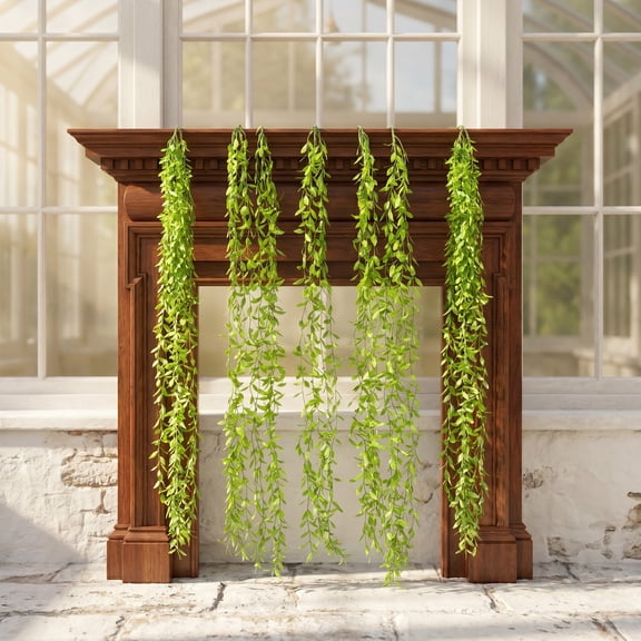 KALLORY 5Pcs Fake Weeping Willow Hanging Plant Green Artificial Vine for Elegant Table and Shop Decoration