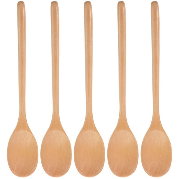 KALLORY 5-Piece Beige Wooden Spoons Set for Stirring, Mixing, Eating - Dishwasher Safe Kitchen Utensils