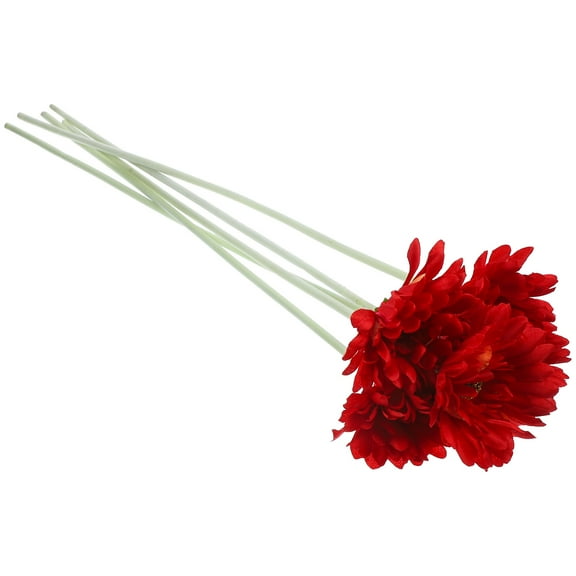 KALLORY 5Pcs Red Artificial Gerbera Daisy Flower Fabric Plastic Tube Wedding Home Decoration