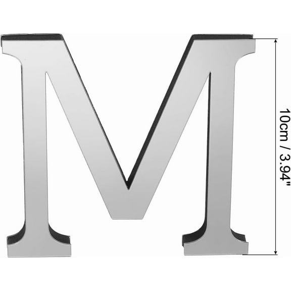 KALLORY 5pcs Acrylic Alphabet Wall Stickers 3D Letter M Mirror Sign Self-Adhesive Home Decor Art Decal for Bathroom Decoration 10cm