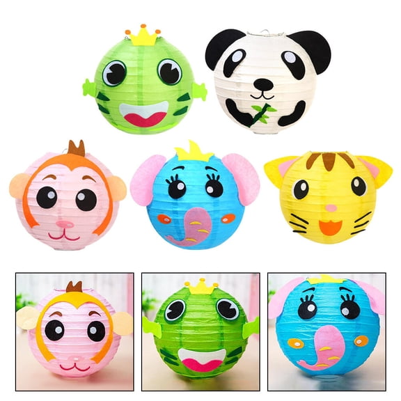 KALLORY 5pcs Chinese Paper Lanterns with Lights for Decoration Assorted Color Good Decorative Effect