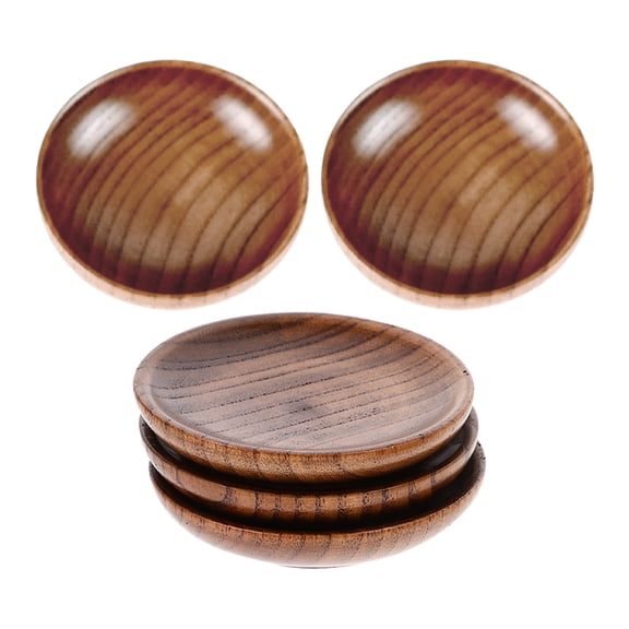 KALLORY 5pcs Mini Dipping Bowls Sauce Dishes Wooden Bowls Round Shaped Dip Wooden Small Dishes