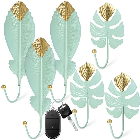 KALLORY 6-Piece Palm Leaf Wall Hooks Set Iron Decorative Hooks for Hanging Hats Coats Towels Home Decor