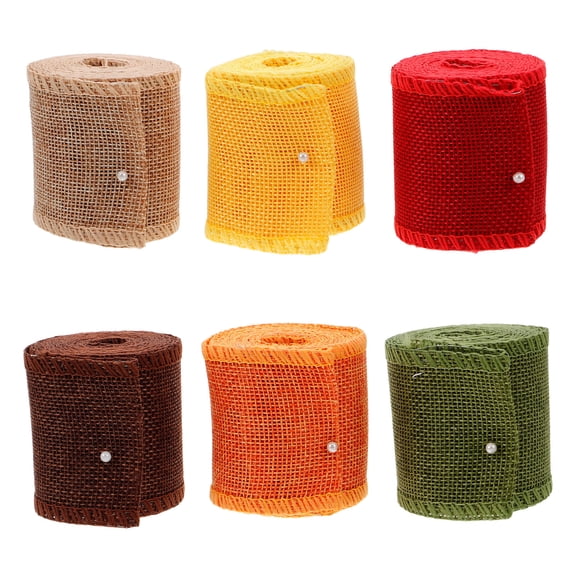 KALLORY 6 Rolls Burlap Fabric Multi Jute Cotton Blend for Crafts, Home Decor, Christmas Projects