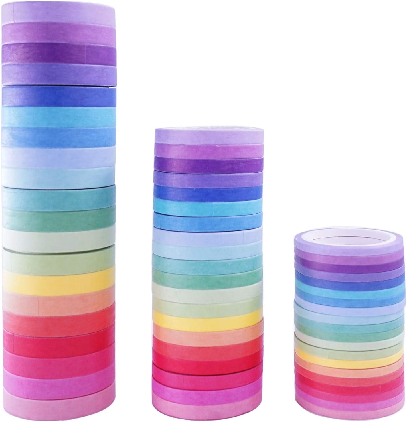 KALLORY 60 Rolls Colorful Washi Tape Set Three Sizes Colorful Thin Masking Tapes for Card Making Scrapbooking Planner DIY Present Packaging Supplies