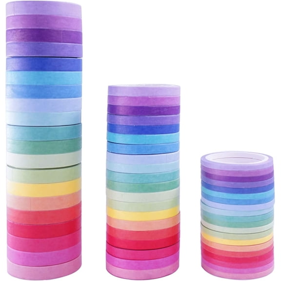 KALLORY 60 Rolls Colorful Washi Tape Set Three Sizes Colorful Thin Masking Tapes for Card Making Scrapbooking Planner DIY Present Packaging Supplies