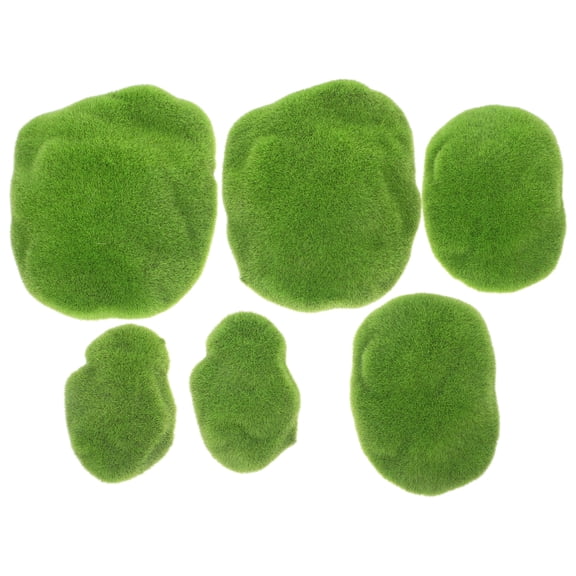 KALLORY 6Pcs Artificial Moss Rocks Decorative Green Moss Covered Stones for Floral Arrangements and Garden Accents