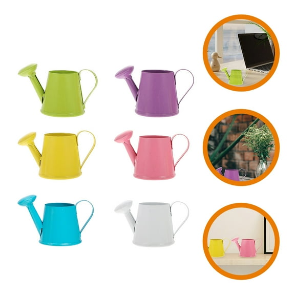 KALLORY 6Pcs Mini Iron Watering Cans Fake Kettle Model  Miniature Handheld Watering Pots Photo Props