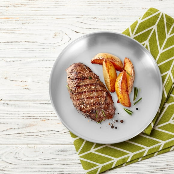 KALLORY 6Pcs Stainless Steel Dinner Plate Set Easy to Clean Metal Plates for Eating 6Inch Round Gold Silver