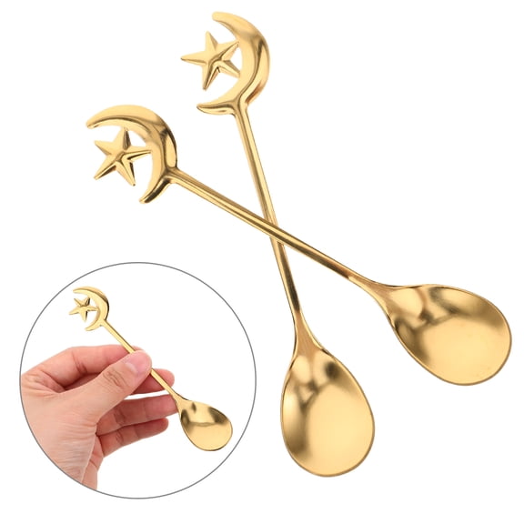 KALLORY 6-Piece Golden Stainless Steel Demitasse Spoons Set with Moon Design for Coffee and