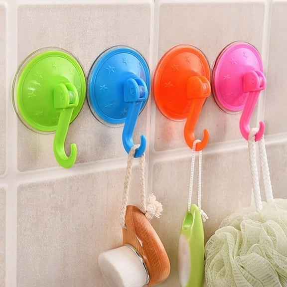 KALLORY 6Pcs Suction Cup Hanger Vacuum Suction Assorted Color Round Base with Hook Home Use Plastic