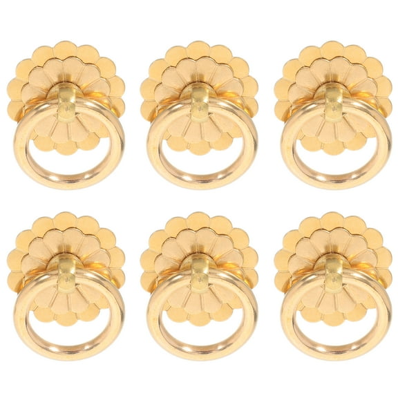 KALLORY 6pcs Antique Brass Cabinet Pulls Ring Drawer Handles Vintage Kitchen Cabinet Hardware Drop Ring Pulls for Dresser Drawers Wardrobe Furniture Golden