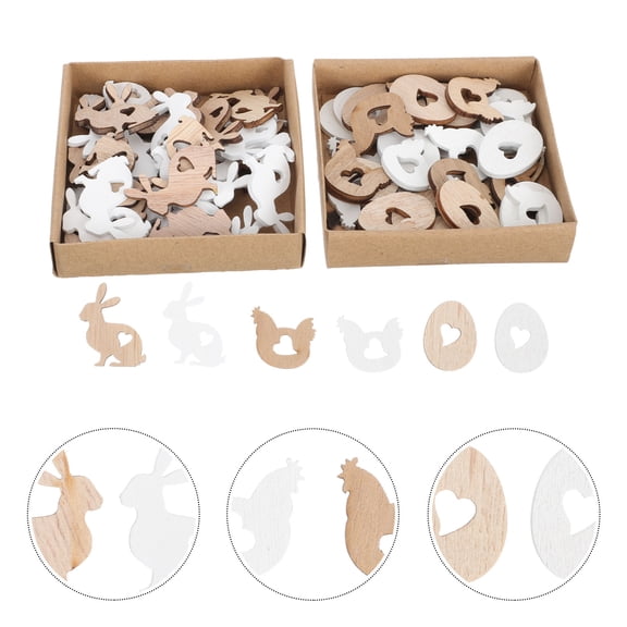 KALLORY DIY Bunny Craft Easter Egg Rabbit Craft Wood Chip Set Beige 72Pcs