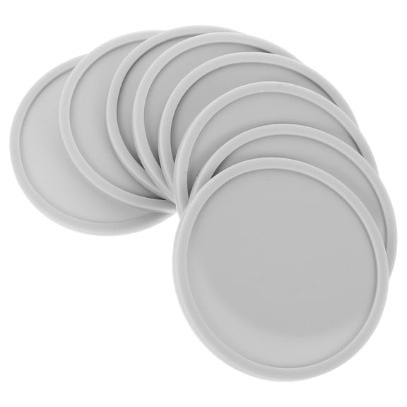 KALLORY 8Pcs Coaster for Cafe Use Non Slip and Heat Insulation Light Grey Round PVC and Silicone