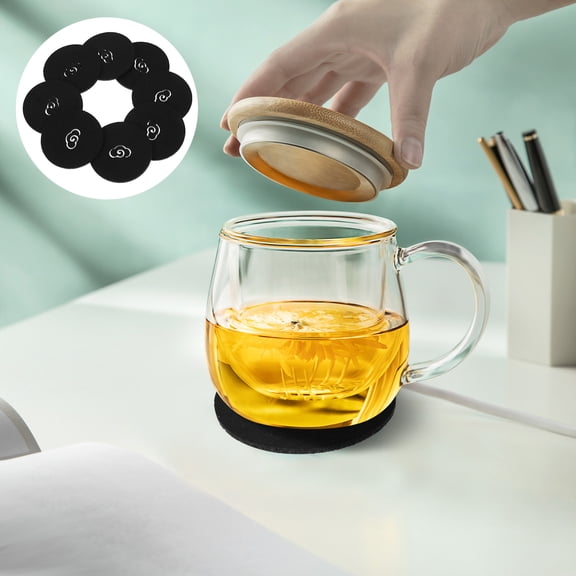 KALLORY 8Pcs Coaster for Tea Cup Insulation Pad Heat Resistant Felt Round Black