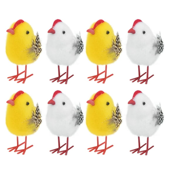 KALLORY 8Pcs Easter Chicken Decor White Simulation Chicken Model Festival Prop for Home and Party