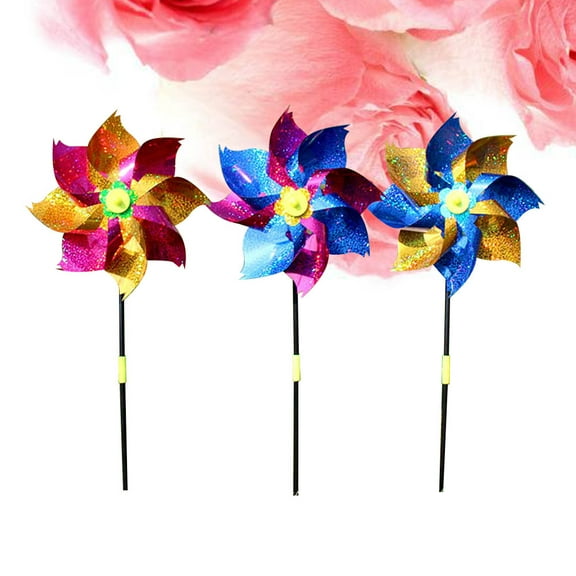 KALLORY 8Pcs Pinwheel Kids Windmill Toy with Glitter Material for Garden and Party