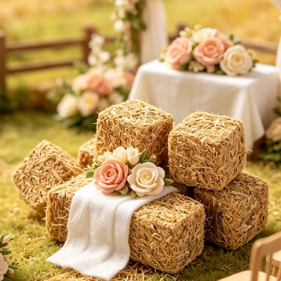 KALLORY 8 Pieces Mini Brown Wooden Haystack Figurines, Lightweight Stable Farm Hay Props for Christmas Village Decor Set