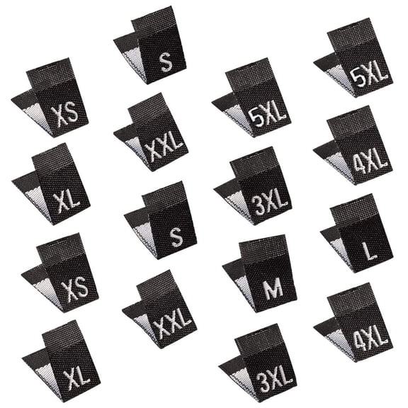 KALLORY Black Polyester Size Labels for Clothing Easy to Sew and Iron on