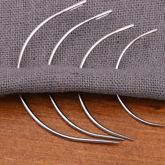 KALLORY 96Pcs Durable Metal C Type Sewing Needles Curved Big Eye Needles for Hand Stitching