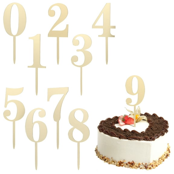 KALLORY Acrylic Number Cake Toppers 20Pcs For Cakes With Gold Color And Elegant Style