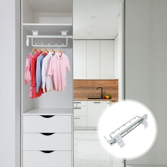 KALLORY Adjustable Hanging Clothes Rod 1Pcs Silver Aluminum Alloy For Home Organization