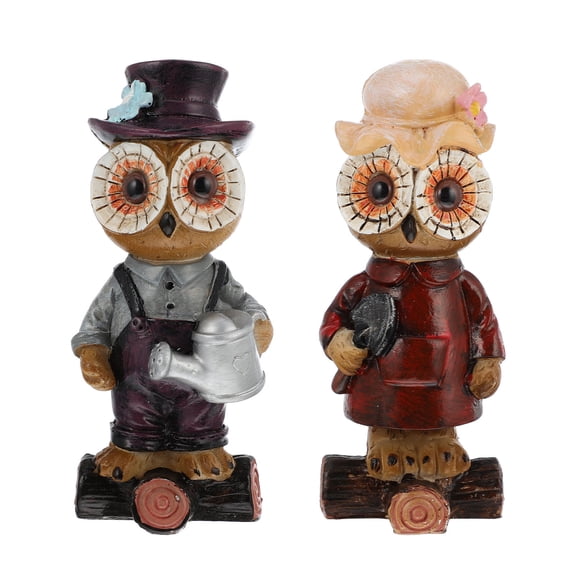 KALLORY Adorable Resin Owl Decor Set of 2 for Home Office Decoration Assorted Color