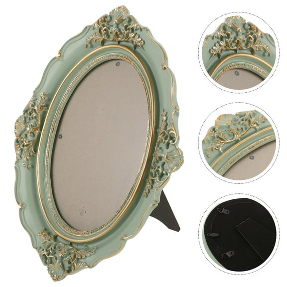 KALLORY Vintage Ornate Oval Resin Photo Frame Rustic Retro Style for Wall and Tabletop Display, European Home Decor for Weddings and Special Events