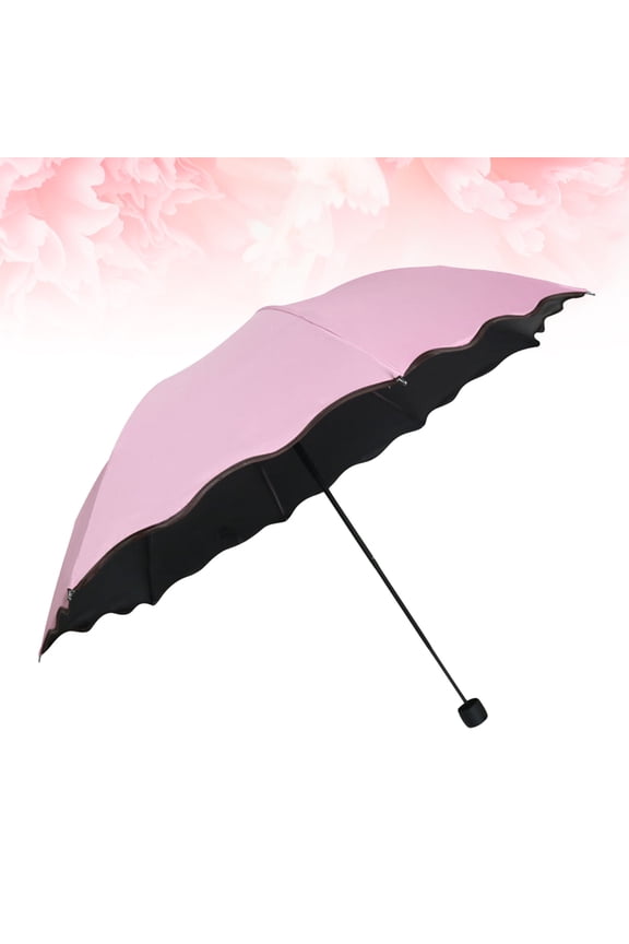 Foldable Pink Flower Patterned Umbrella with Uv Resistant Black Vinyl Coating