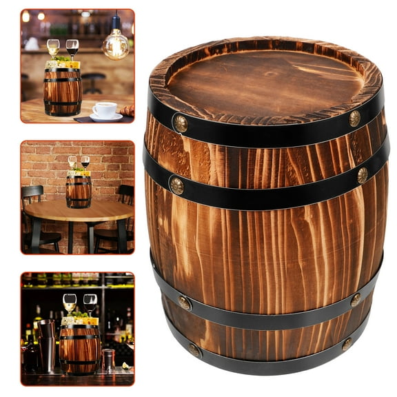 KALLORY Barrels for Decor Party Wooden Barrel Decor Dark Brown 1Set Vintage Style