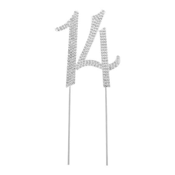 KALLORY Number 14 Silver Rhinestone Cake Topper for Special Occasions