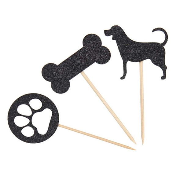 KALLORY Black Dog Theme Birthday Cake Topper for Decoration 48pcs Paper Cupcake Toppers 3 Patterns 16pcs Each