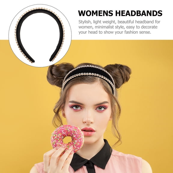 KALLORY Trendy Rhinestone Wide Headband Black Comfortable Hair Accessory for All Hairstyles