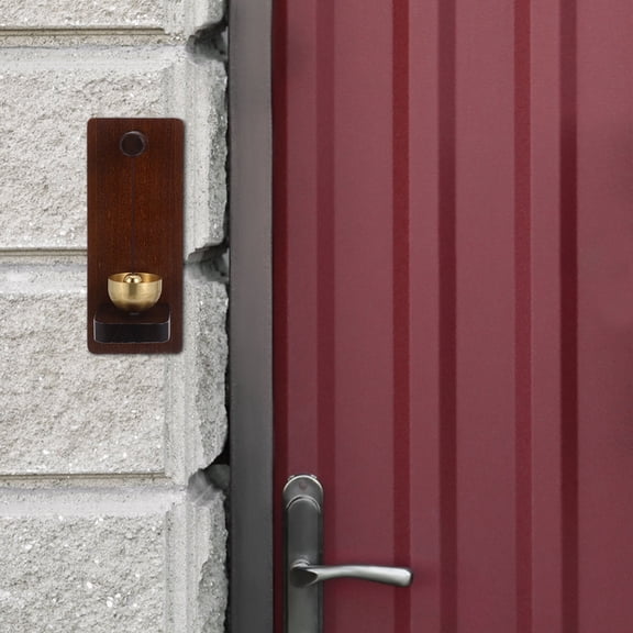KALLORY Brown Wooden Vintage Doorbell with Brass Bell, Decorative Door Chime for Shop Entrance, Rustic Style