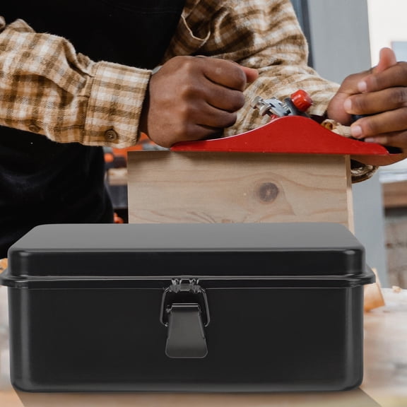 KALLORY Portable Small Metal Tool Box Organizer with Handle, Compact and for Home and Garage Use, Black
