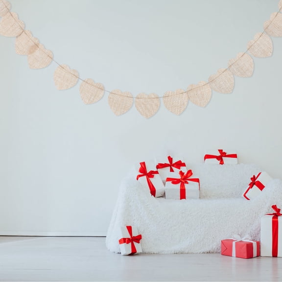 KALLORY Burlap Bunting Banner Heart Shape For Wedding Decor And Festivals 5.12 X 5.3 Inch 1 Set