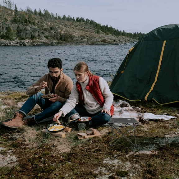 KALLORY Foldable Camping Table with Sturdy Metal Frame, Cup Holders, Portable Outdoor Picnic and Hiking Table