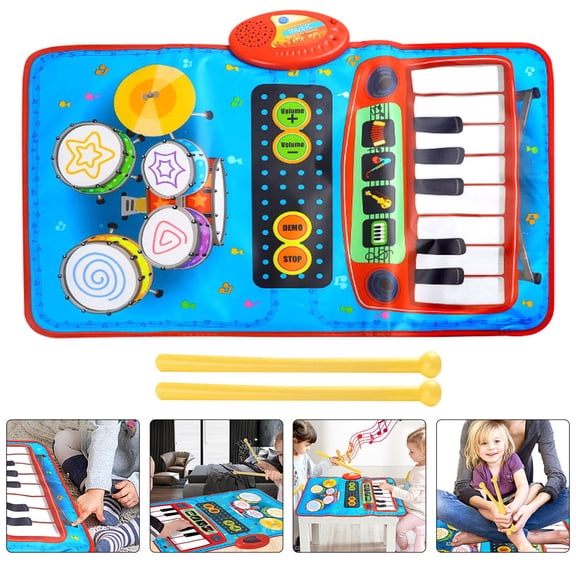 KALLORY Children's Musical Playmat with Piano Keys and Drum Pad for Fun Learning Assorted Color Compact Size