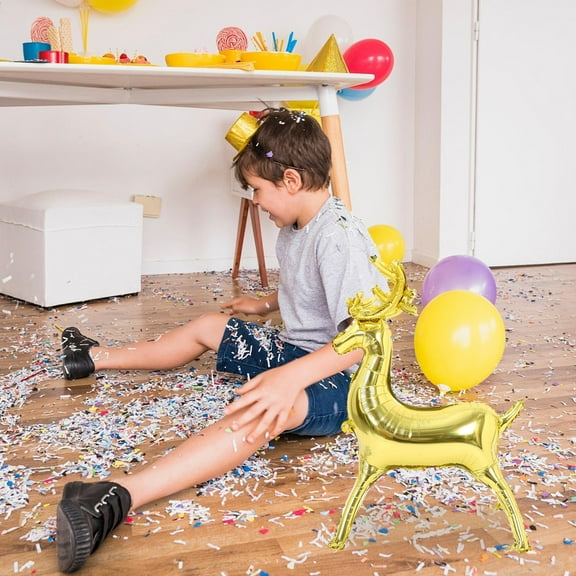 KALLORY Golden Large Inflatable Deer Balloon Ideal for Christmas Party Aluminum Film Decoration