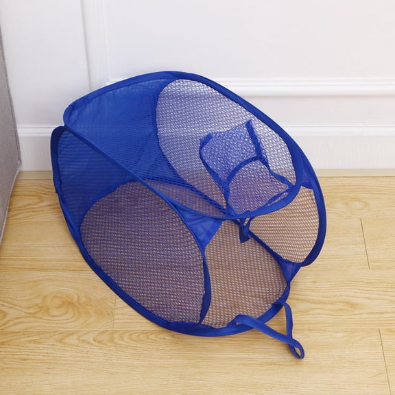 KALLORY Compact Foldable Laundry Basket 1Pcs Blue 30X30X53In Nylon Steel Wire for Easy Open