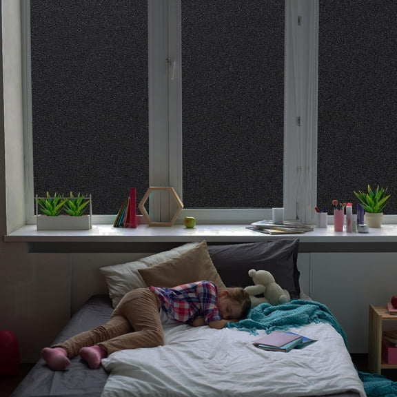 KALLORY Self-Adhesive Black PVC Window Film Darkening Light Blocking for Office and Home Use 1 Set