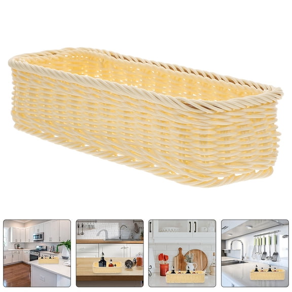 KALLORY Beige Plastic Rattan Vegetable Basket for Garden Storage and Organization, Organizer Bin