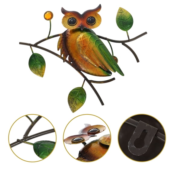 KALLORY Elegant Owl Shaped Wall Art Decoration Made of Iron in Green Color 1 Piece