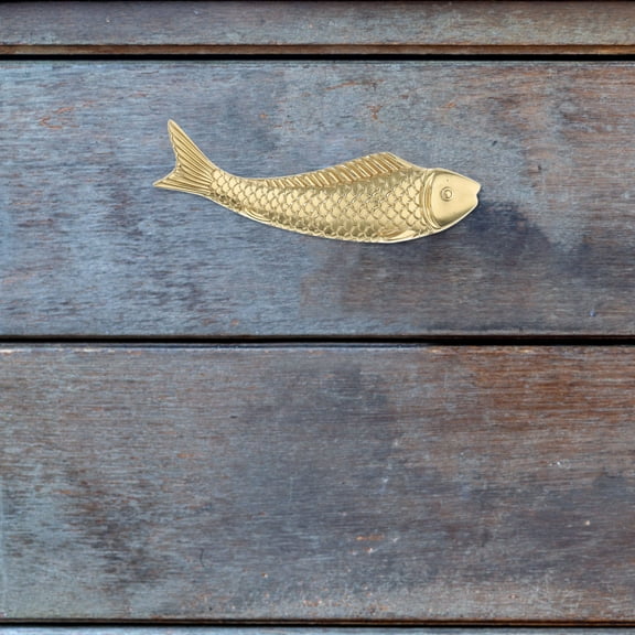 KALLORY Golden Brass Fish Drawer Pull Handle for Cabinet Closet Dresser Furniture Decorative Hardware